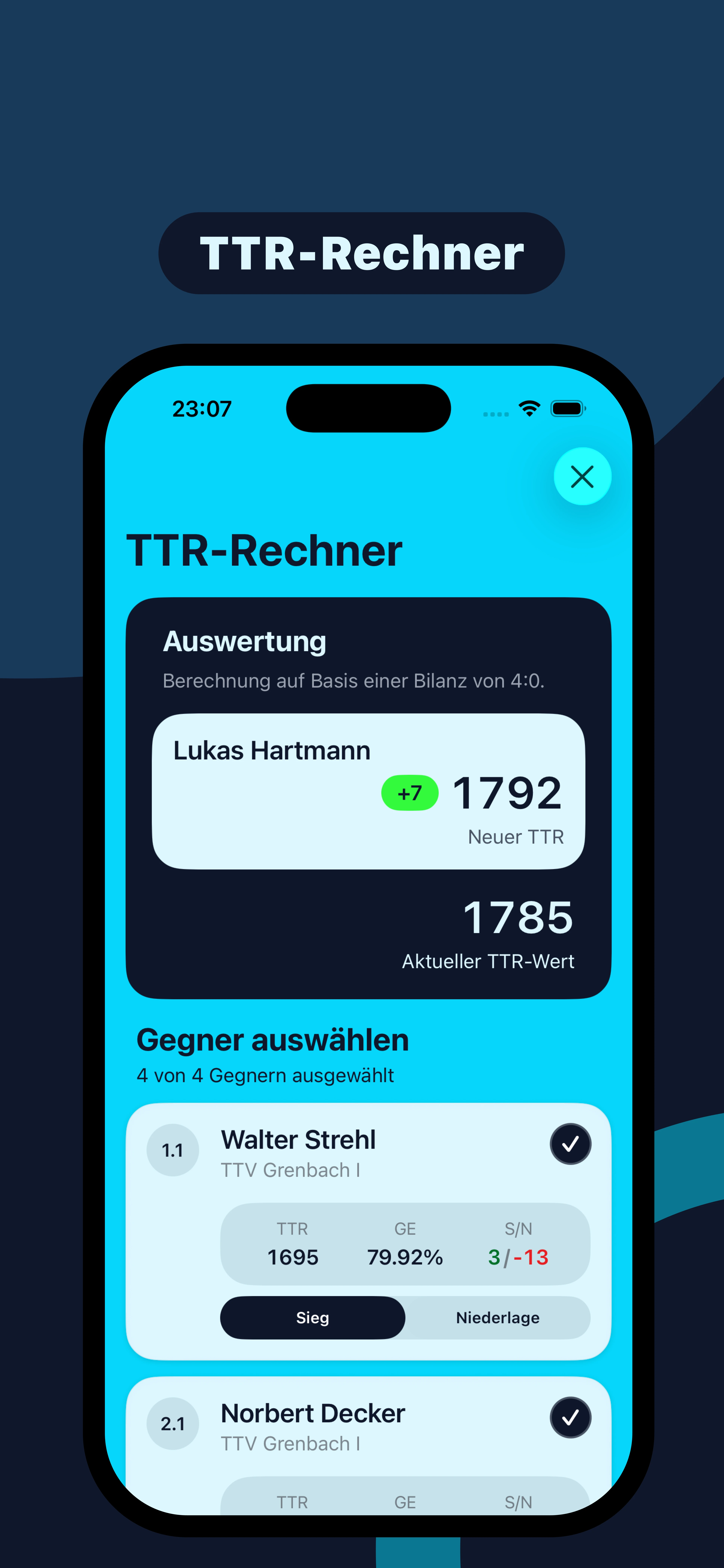 Ligatabelle mit Platzierung der eigenen Mannschaft